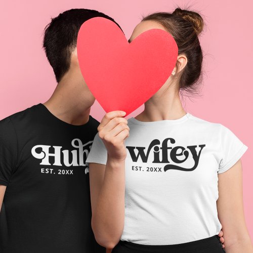 Retro Hubby Wifey Matching Groovy Personalized T_Shirt