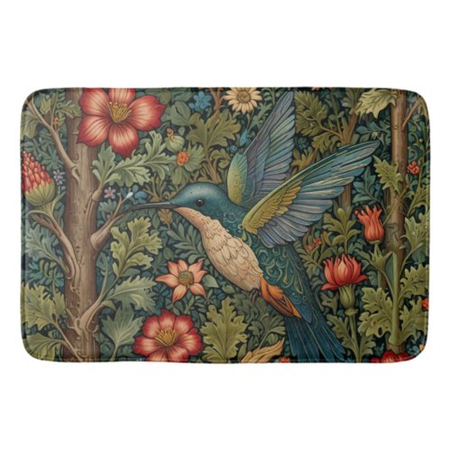 Retro hummingbird art nouveau boho chic bath mat