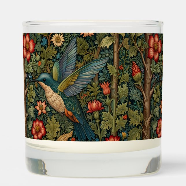 Retro hummingbird art nouveau boho chic scented candle (Front)