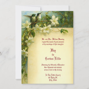 Retro Hummingbird Pair Floral Wedding Invitation