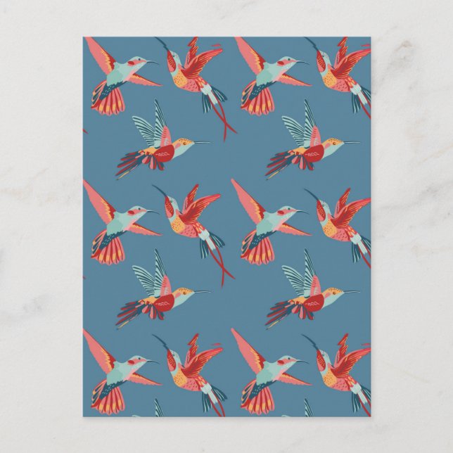 Retro Hummingbird Pattern 2 Postcard (Front)