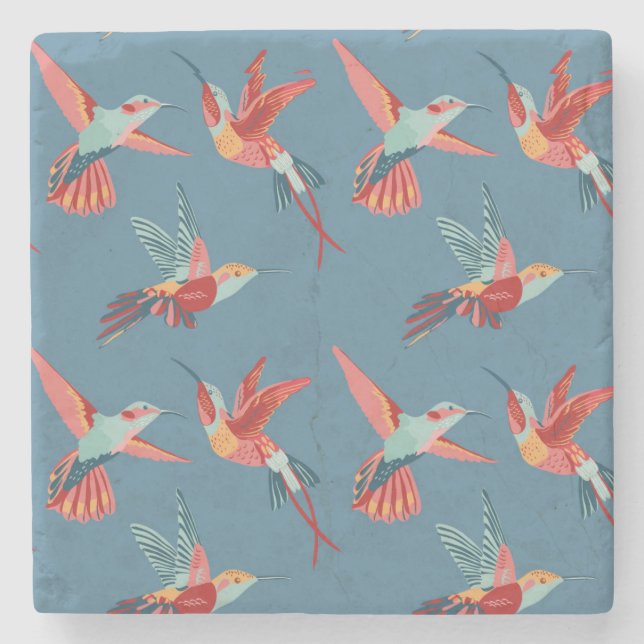Retro Hummingbird Pattern 2 Stone Coaster (Front)