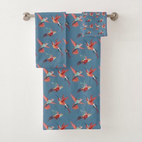 Retro Hummingbird Pattern Bath Towel Set