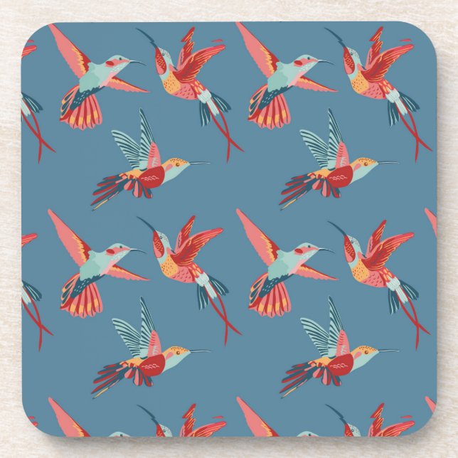 Retro Hummingbird Pattern Beverage Coaster (Front)