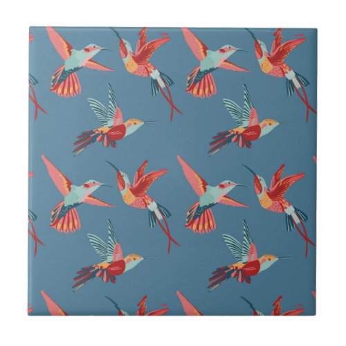 Retro Hummingbird Pattern Ceramic Tile
