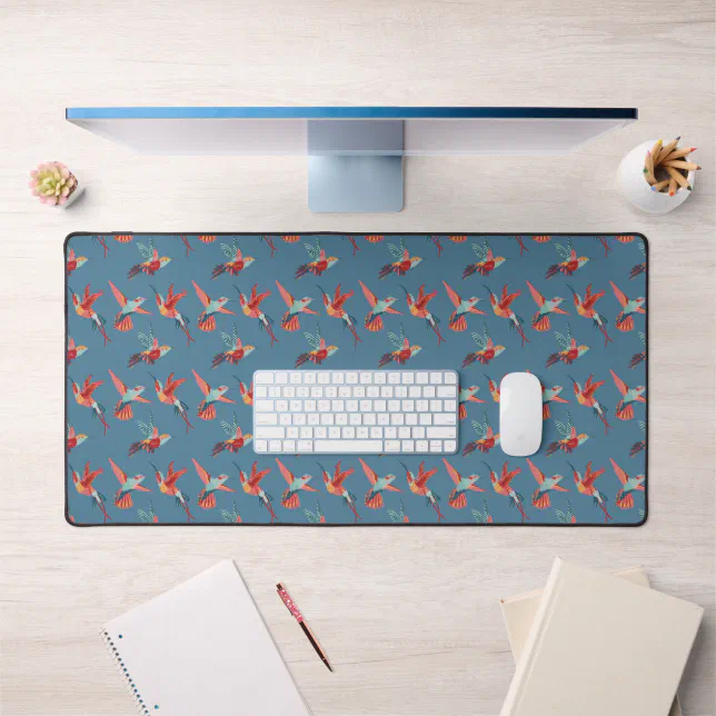 Retro Hummingbird Pattern Desk Mat | Zazzle