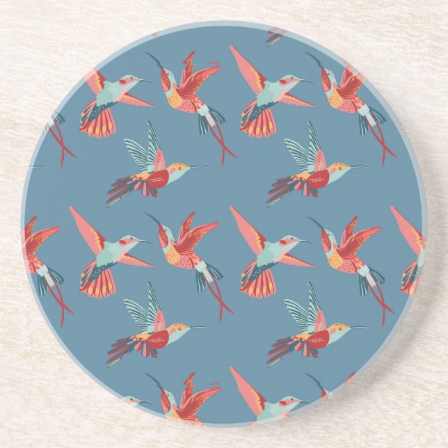 Retro Hummingbird Pattern Drink Coaster (Front)