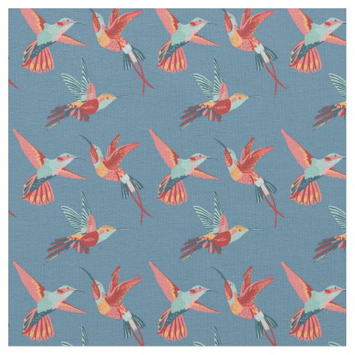 Retro Hummingbird Pattern Fabric