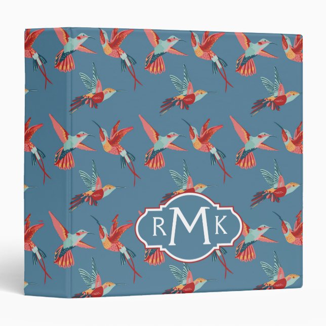 Retro Hummingbird Pattern | Monogram Binder (Front/Spine)