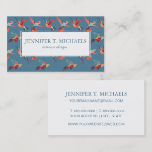 Retro Hummingbird Pattern   Monogram Business Card