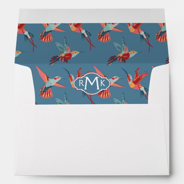 Retro Hummingbird Pattern | Monogram Envelope (Back (Bottom))