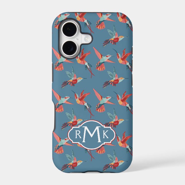 Retro Hummingbird Pattern | Monogram Iphone Case (Back)