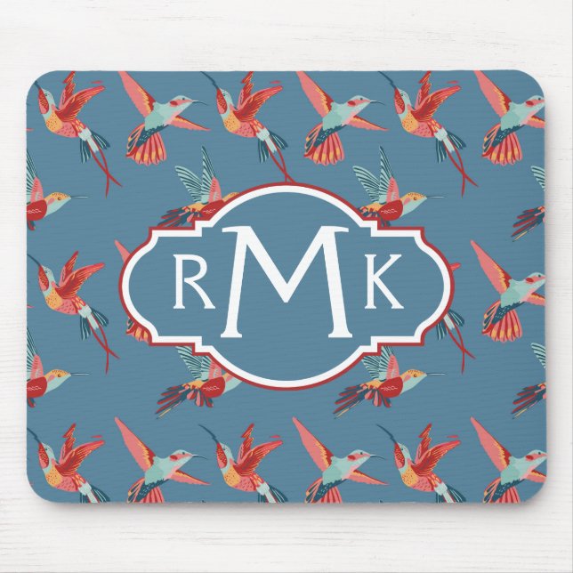 Retro Hummingbird Pattern | Monogram Mouse Pad (Front)