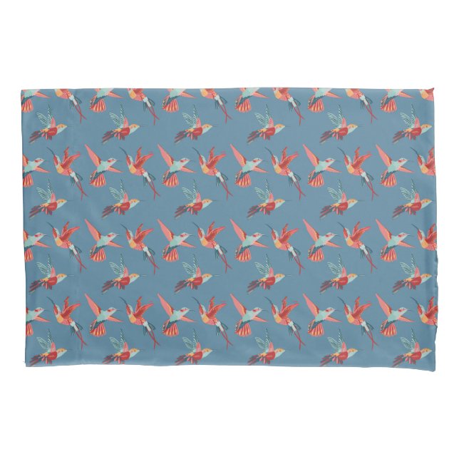 Retro Hummingbird Pattern Pillowcase (Front-Left)
