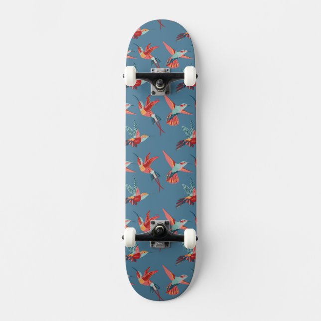Retro Hummingbird Pattern Skateboard Deck (Front)