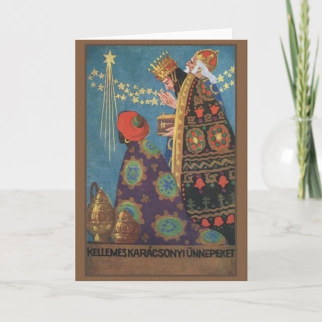 Retro Hungarian Karácsonyi Christmas Card (Front)