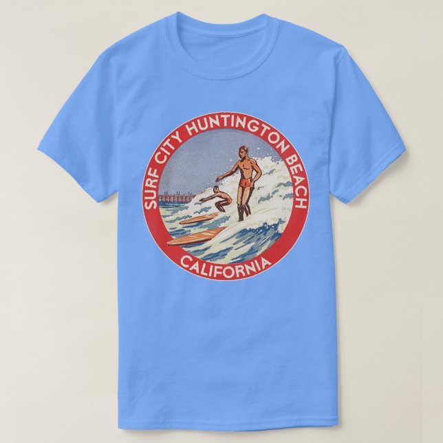Retro Huntington Beach CA 70s Surf City Souvenir T-Shirt (Design Front)
