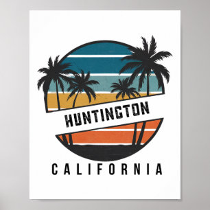 Retro Huntington Beach California Surfboard Surfin Poster