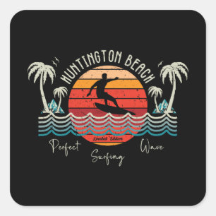 Retro Huntington Beach Surfing Square Sticker