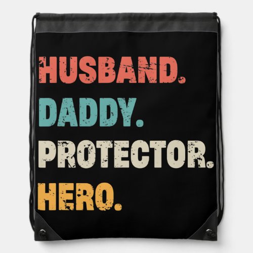 Retro Husband Daddy Protector Hero Vintage Funny Drawstring Bag