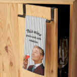Retro Husband Funny Wine Kitchen Towel<br><div class="desc">"This wine pairs well with relatives." Gray stripe background with retro gentleman giving his thoughts on the upcoming holiday! LOL</div>