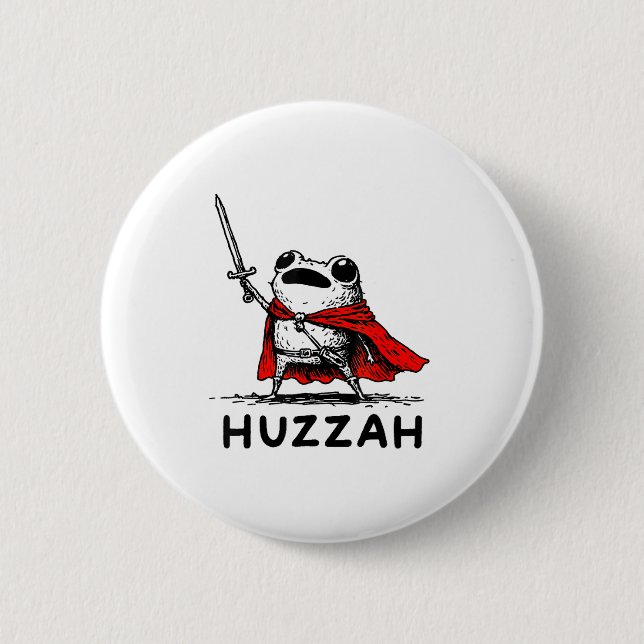 Retro Huzzah Frog Knight Funny Sword Meme Quote  Button (Front)