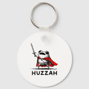 Retro Huzzah Frog Knight Funny Sword Meme Quote Keychain