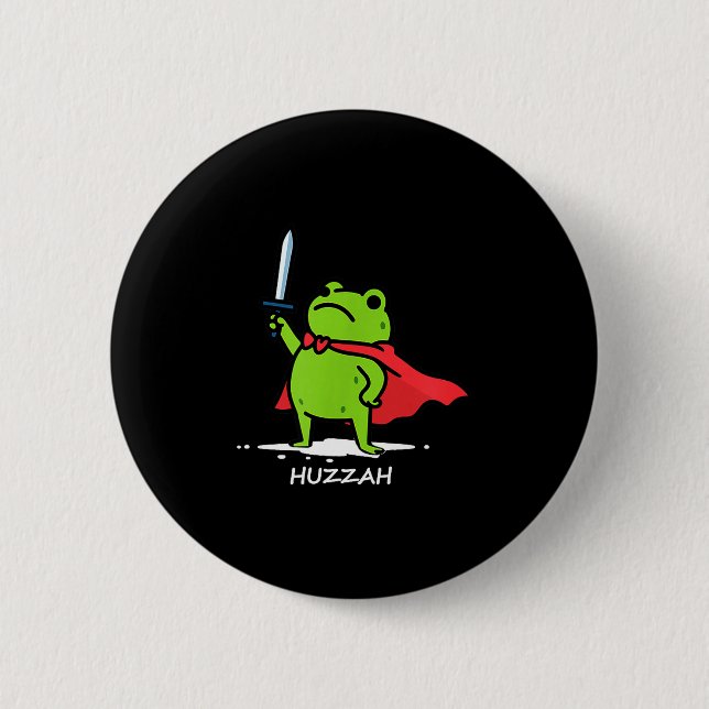 Retro Huzzah Frog Knight Funny Sword Meme Quote Me Button (Front)