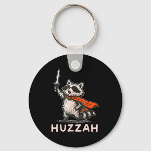 Retro Huzzah Raccoon Knight Funny Sword Meme Quote Keychain