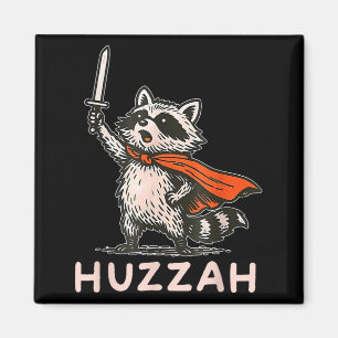 Retro Huzzah Raccoon Knight Funny Sword Meme Quote Magnet