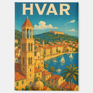 Retro Hvar Croatia Adria Coast Travel Magnet