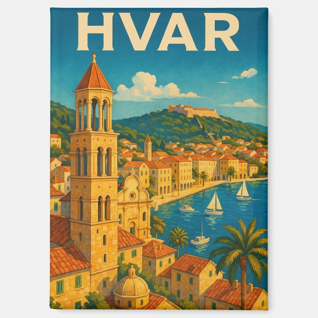 Retro Hvar Croatia Adria Coast Travel Magnet (Front)