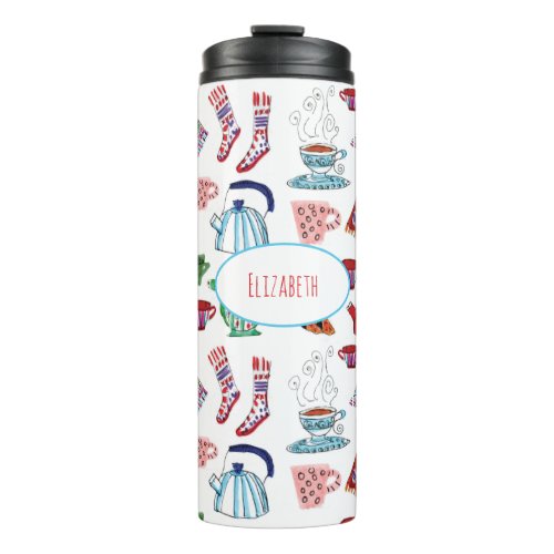 Retro Hygge Hand Drawn Personalized Winter Thermal Tumbler