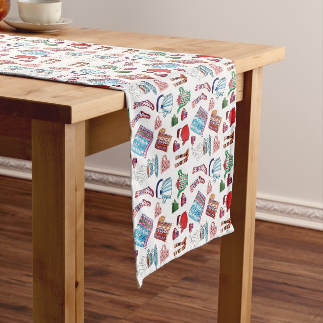 Retro Hygge Hand Drawn Scandinavian Style Cozy Long Table Runner (In Situ)