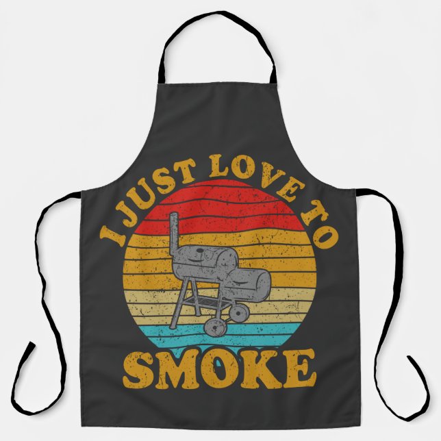 Retro I Just Love To Smoke BBQ Grill T-Shirt Apron (Front)