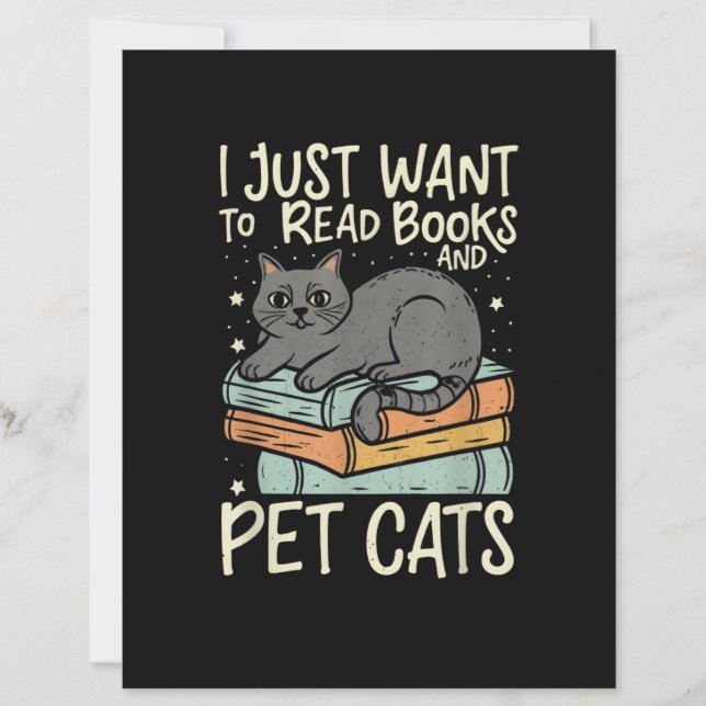 Retro I Just Want to Read Books and Pet Cats Cat (Front)