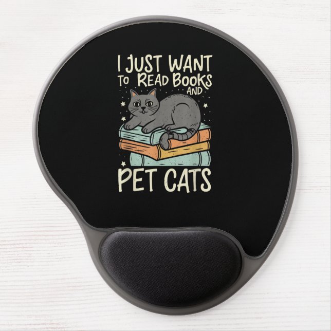 Retro I Just Want to Read Books and Pet Cats Cat Gel Mouse Pad (Front)