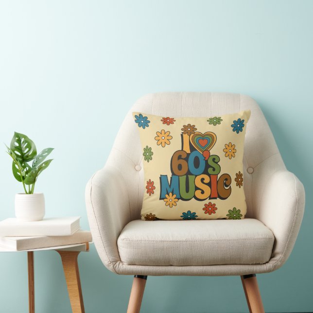 Retro I Love 60s Music for Music Lovers Throw Pillow (Chair)