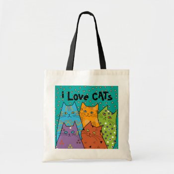 Retro I Love Cats Budget Tote Bag by kazashiya at Zazzle