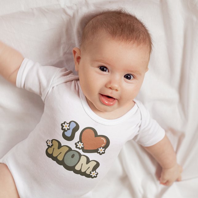 Retro I Love Mom Flower Power Baby Bodysuit (Creator Uploaded)