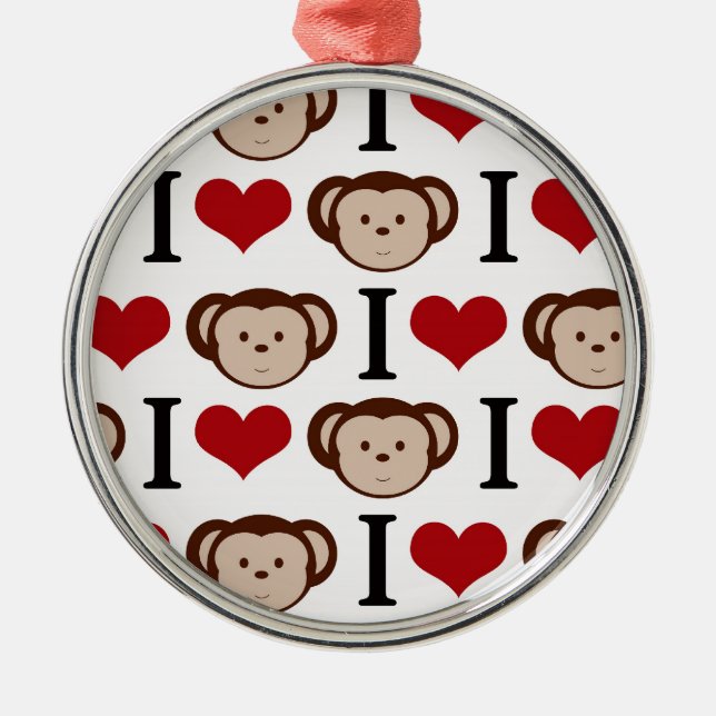 Retro I Love Monkeys Metal Ornament (Front)