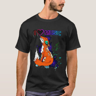 Retro I Love Music Fox Colorful Old Skool Hip Hop  T-Shirt