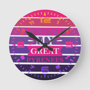 Retro I Love My Pyrenees Round Clock