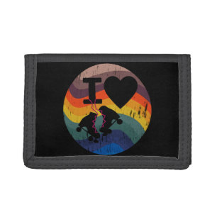 Retro I Love Roller Skating Distressed Look Tri-fold Wallet