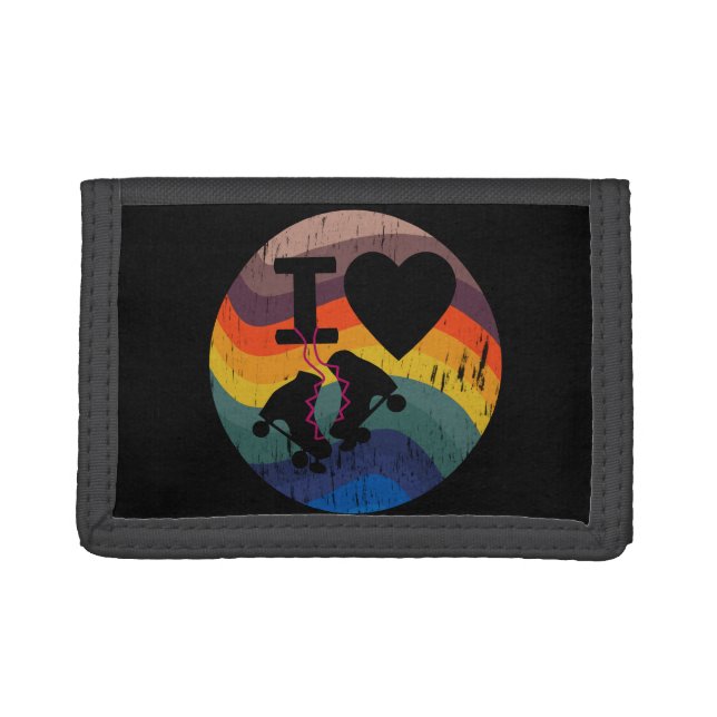 Retro I Love Roller Skating Distressed Look Trifold Wallet (Front)