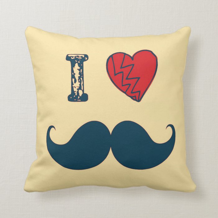 Retro I Love the Mustache Moustache Throw Pillows