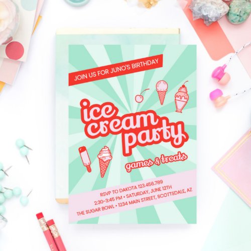 Retro Ice Cream Birthday Party Invitation