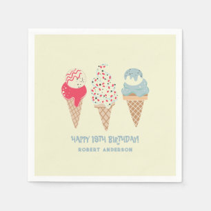 Retro Ice Cream Cone 18th Birthday Custom Napkins