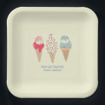 Retro Ice Cream Cone 18th Birthday Custom Paper Plates<br><div class="desc">New for Summer 2024. A retro patriotic design feature 3 ice cream cones in pastel retro red,  white and blue. Two lines of editable text allow you to customize this design.</div>