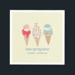 Retro Ice Cream Cone 21st Birthday Custom Napkins<br><div class="desc">New for Summer 2004. A retro patriotic design feature 3 ice cream cones in pastel retro red,  white and blue. Two lines of editable text allow you to customize this design.</div>